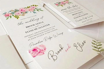 WHITE MATTE FLORAL THEMED - SCREEN PRINTED WEDDING INVITATION