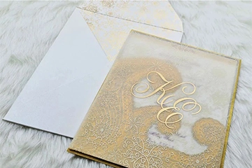 GOLD OFF-WHITE SHIMMERY PAISLEY THEMED - SCREEN PRINTED WEDDING INVITATION